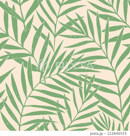 Seamless vector pattern palm dypsis leaves. Summer palm leaves tropical fabric design. Dypsis lutescens seamless pattern. Vector endless illustration. 122640555