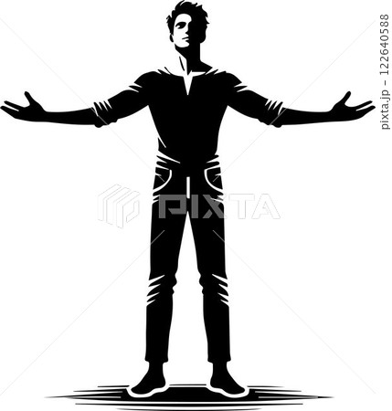 silhouette of businessman, black silhouette of a man with his arms outstretched vector 122640588