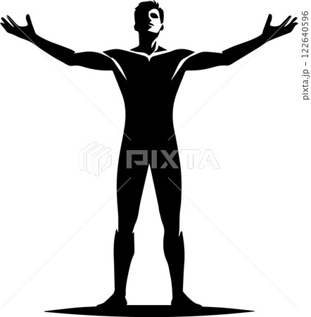 silhouette of businessman, black silhouette of a man with his arms outstretched vector 122640596