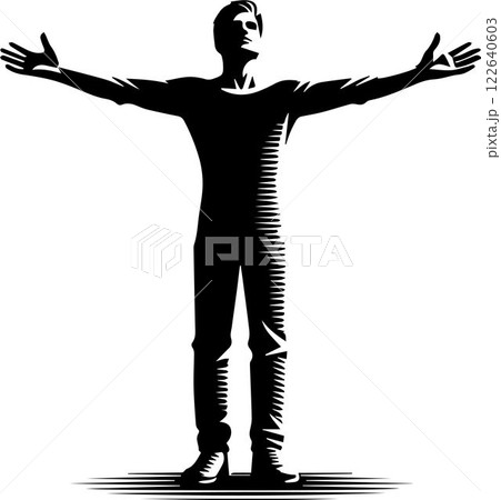 silhouette of businessman, black silhouette of a man with his arms outstretched vector 122640603