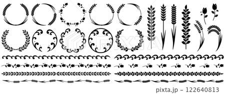 自然モチーフのフレームと装飾セット　ブラック 122640813
