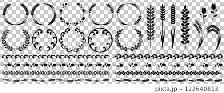 自然モチーフのフレームと装飾セット　ブラック 122640813