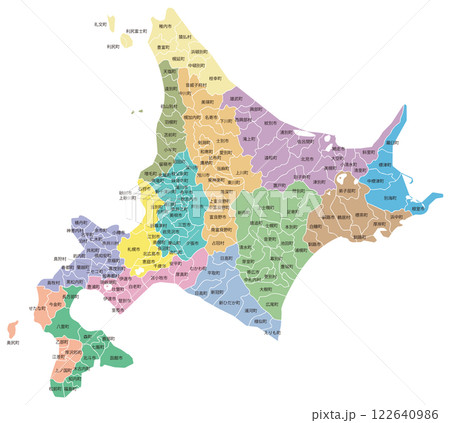 分割できる北海道地図　振興局色分け 122640986