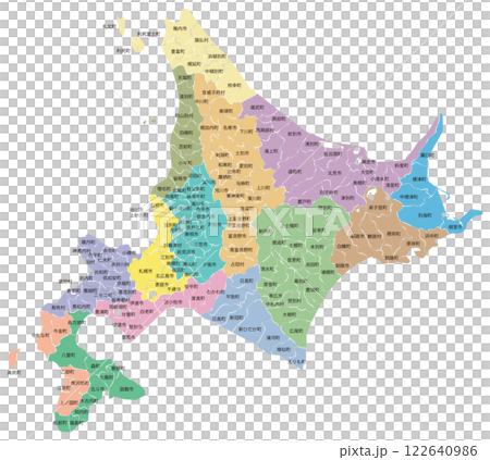 分割できる北海道地図　振興局色分け 122640986