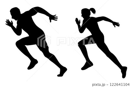 Running man and woman, young athletes run in a race, running people silhouettes 122641104