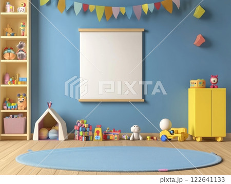Bright and colorful children's room with playful decor and cozy accessories 122641133