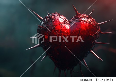 A bleeding red heart pierced by sharp spikes ...のイラスト素材 [122641614] - PIXTA