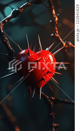 A bleeding red heart pierced by sharp spikes ...のイラスト素材 [122641629] - PIXTA