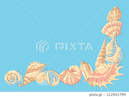 Background with seashells. Tropical underwater mollusk shells illustration. 122641794
