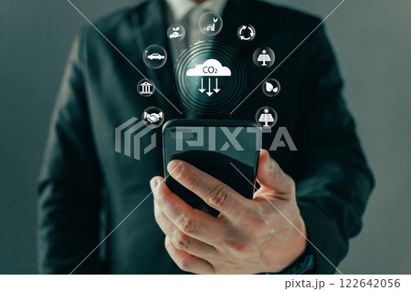 Climate change,hand hold hologram to save energy,and reduce global warming,ecology friendly investment,ESG environment social governance,Green Business Innovation and Sustainable Development concept. 122642056