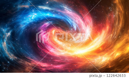 A whirlpool of bright plasma waves, glowing in pinks, oranges, and blues. 122642633