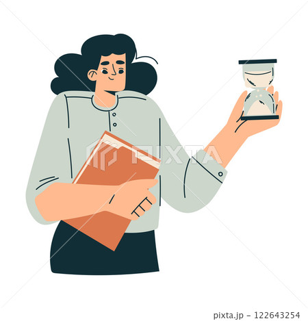 Time Management with Woman Character with Hourglass Organizing Efficient Business Process Vector Illustration Time Management with Woman Character with Hourglass Organizing Efficient Business Process Vector Illustration 122643254