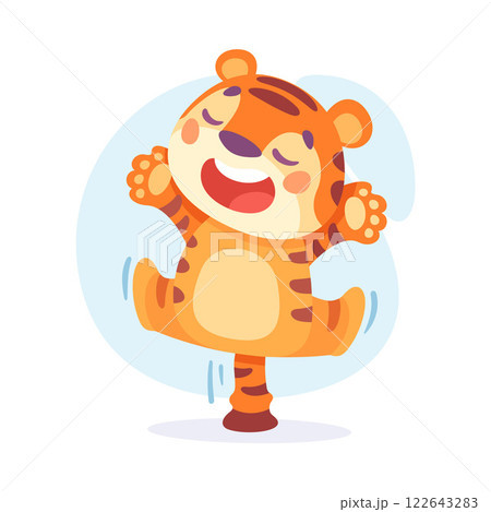 Striped Little Tiger Animal Jumping and Laugh Vector Illustration 122643283