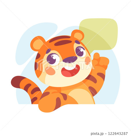 Striped Little Tiger Animal Speak and Tell Something Vector Illustration 122643287