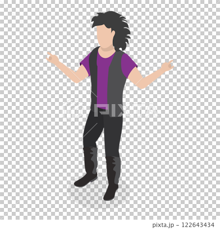 3D Isometric Flat  Set of People with 90s Outfit. Item 3 122643434