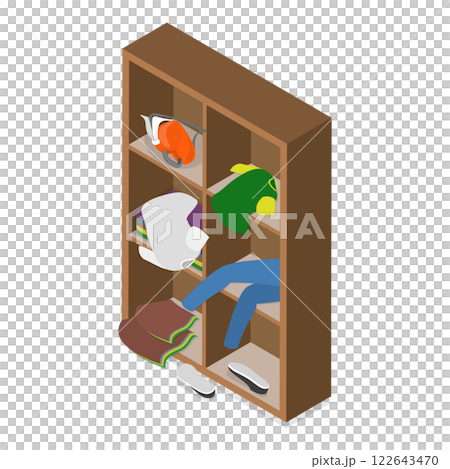 3D Isometric Flat  Set of Scattered and Messy Clothes. Item 2 122643470