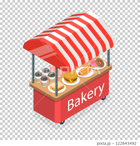 3D Isometric Flat  Set of Fair Kiosks. Item 4 122643492