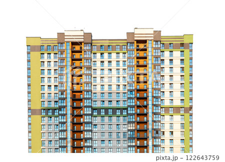 Modern high-rise residential building acade, contemporary urban design, house construction, condo. Modern high-rise residential building acade, contemporary urban design, house construction, condo. 122643759