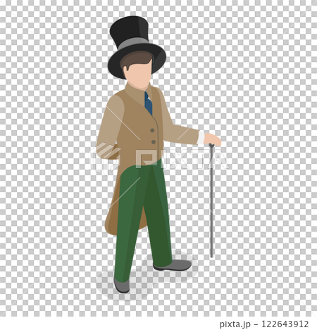 3D Isometric Flat  Set of Victorian Period Characters and Objects. Item 5 122643912