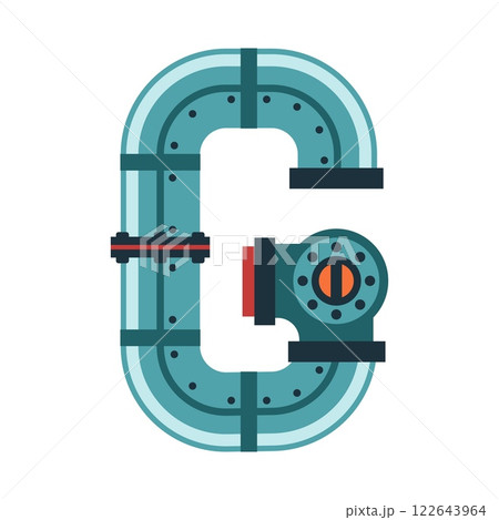 Letter G is formed using industrial pipes, robotic elements Letter G is formed using industrial pipes, robotic elements 122643964