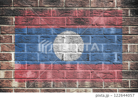 Laos flag on brick wall background Laos flag on brick wall background 122644057