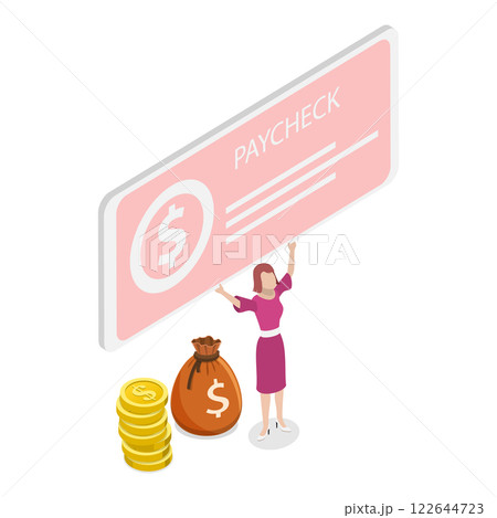 3D Isometric Flat Illustration of Paycheck. Item 3 3D Isometric Flat Illustration of Paycheck. Item 3 122644723