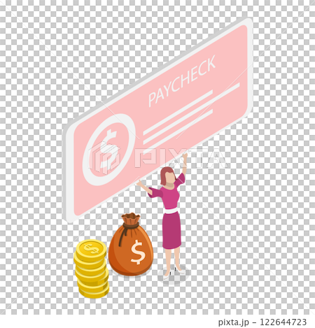 3D Isometric Flat Illustration of Paycheck. Item 3 3D Isometric Flat Illustration of Paycheck. Item 3 122644723