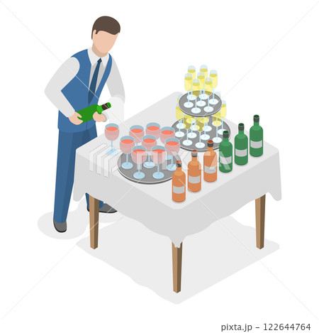3D Isometric Flat  Set of Catering Services. Item 4 122644764