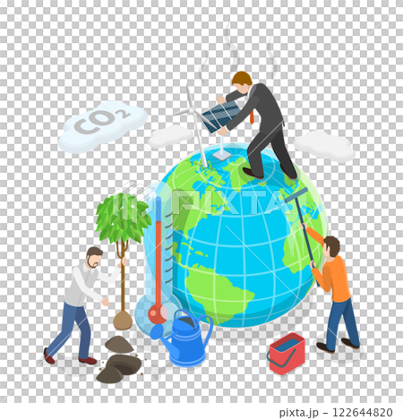 3D Isometric Flat  Illustration of Eco Friendly Solutions. Item 1 122644820