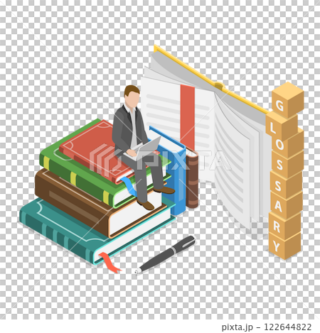 3D Isometric Flat  Illustration of Glossary And News. Item 1 122644822
