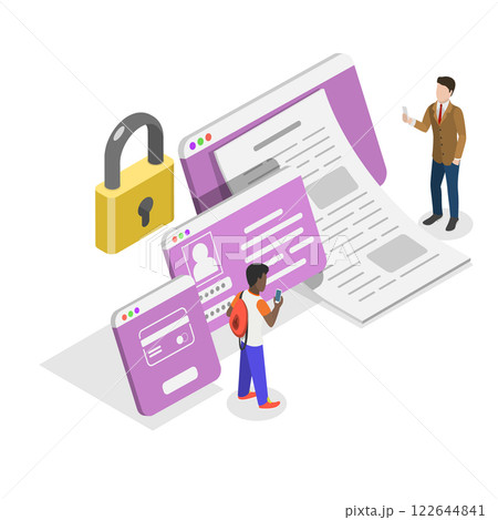 3D Isometric Flat  Illustration of Secured Document. Item 3 122644841