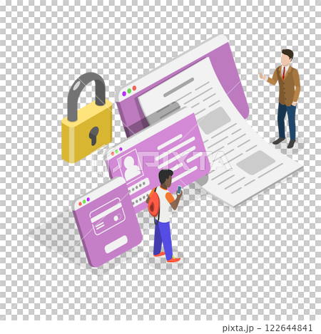 3D Isometric Flat  Illustration of Secured Document. Item 3 122644841