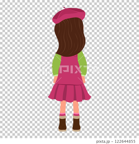 Flat  Illustration of Kid Girl in Red Dress and Beret. Item 1 122644855