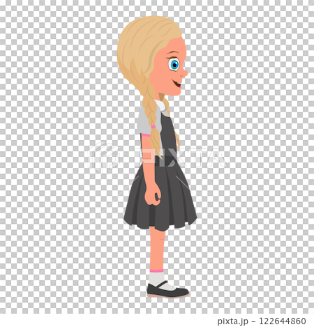 Flat Illustration of Smiling Schoolgirl Wearing School Uniform and with Stack of Books. Item 1 Flat Illustration of Smiling Schoolgirl Wearing School Uniform and with Stack of Books. Item 1 122644860