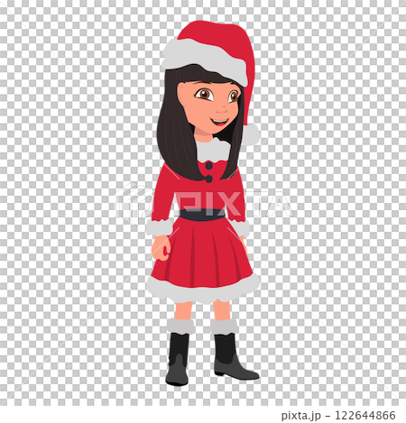 Flat  Illustration of Kid Girl Wearing Santa Costume. Item 2 122644866