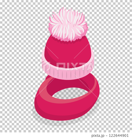 3D Isometric Flat Set of Childish Knitted Accessories. Item 3 3D Isometric Flat Set of Childish Knitted Accessories. Item 3 122644901