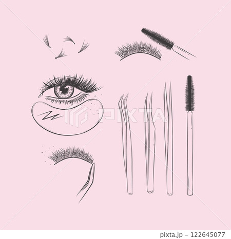 Lashes treatment tools collection pink Lashes treatment tools collection pink 122645077