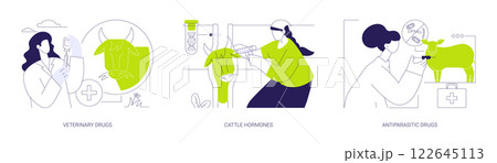 Drugs for livestock abstract concept vector illustrations. 122645113