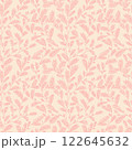 Seamless vector line leaf and twig pattern on green background. Hand drawn floral botanical wallpaper. Vector illustration. 122645632