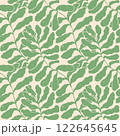 Abstract seamless pattern with leaves palm in Matisse style. Vector hand drawn print with scandinavian cut out elements. Vector endless illustration for paper, cover, fabric, interior decor. 122645645