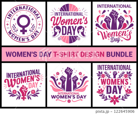 International women's day t-shirt design bundle. Vector illustration. 122645906