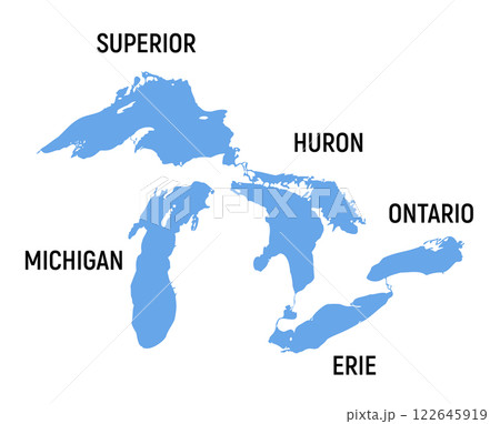 Map of the Great Lakes in North America with Labels for Superior, Michigan, Huron, Erie, Ontario 122645919