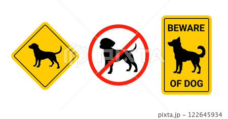 Dog beware sign guard icon. Dog danger forbidden pictogram vector icon caution Dog beware sign guard icon. Dog danger forbidden pictogram vector icon caution 122645934