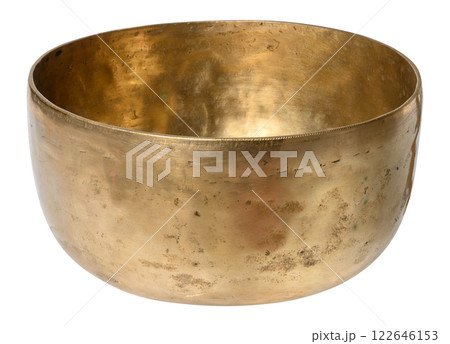 Empty copper singing bowl on isolated background, religious item for meditation and relaxation Empty copper singing bowl on isolated background, religious item for meditation and relaxation 122646153