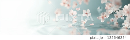 水面に浮かぶ桜の花びらの幻想的な光景 122646234