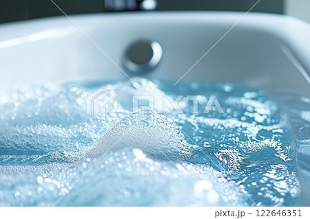 foam on the water in the bath jacuzzi, the concept of rest and spa 122646351
