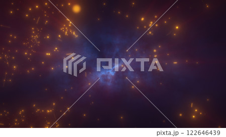 A glowing, golden abstract background with scattered light particles and smoky textures, resembling cosmic energy or fireflies in a misty atmosphere A glowing, golden abstract background with scattered light particles and smoky textures, resembling cosmic energy or fireflies in a misty atmosphere 122646439