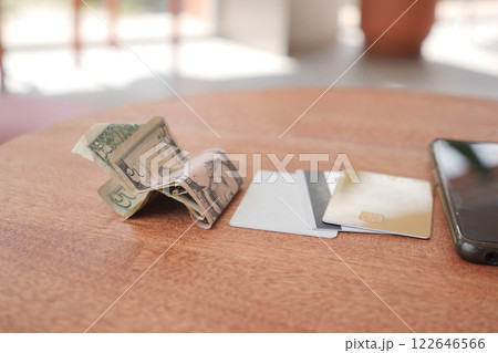Various payment methods on a wooden table Various payment methods on a wooden table 122646566