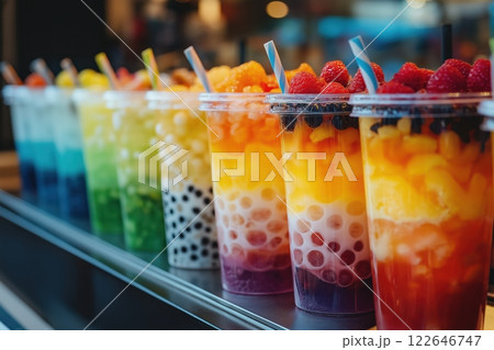 Bubble Tea Row: Diverse Flavors, Colorful Toppings, Refreshing Drinks Bubble Tea Row: Diverse Flavors, Colorful Toppings, Refreshing Drinks 122646747