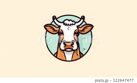 A cow with horns is shown in a circle A cow with horns is shown in a circle 122647477